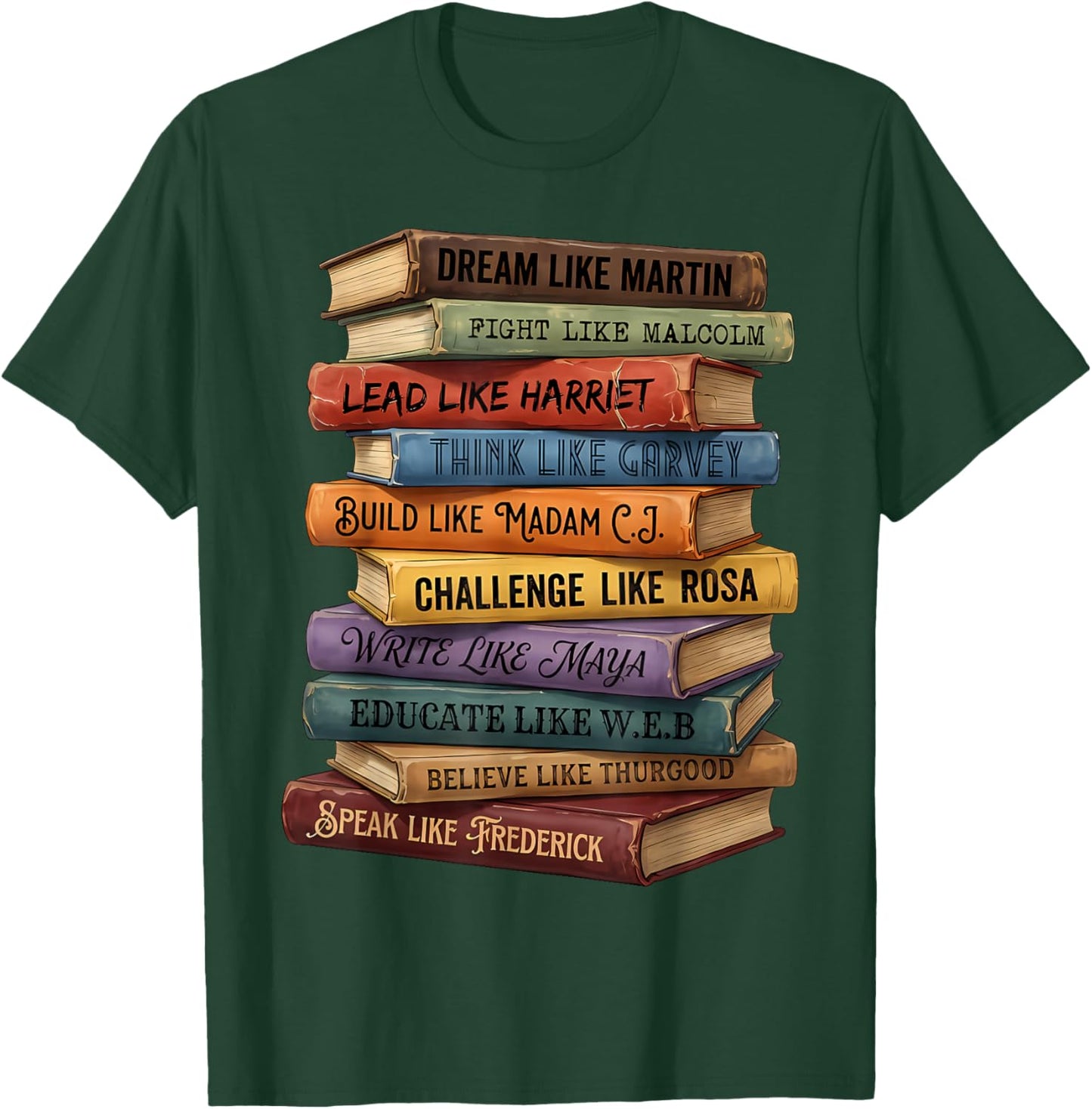 Black History Book Stack Leaders African American Pride T-Shirt - T-Shirt | Forest