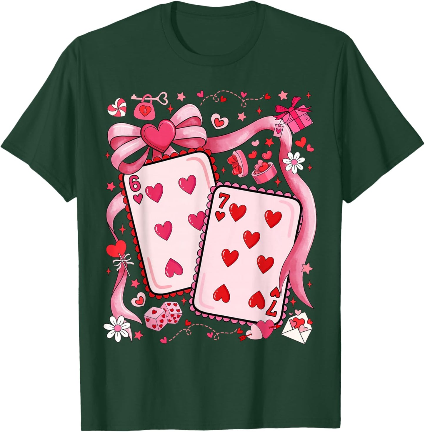 Playing Cards Valentine 67 Coquette Bow Couple Matching Girl T-Shirt - T-Shirt | Forest