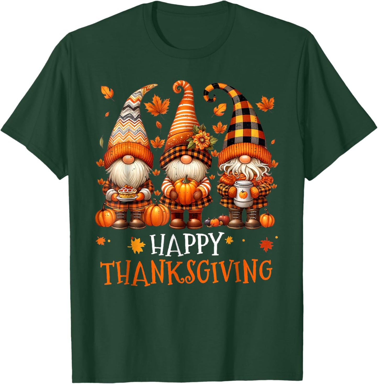 Three Gnomes Happy Thanksgiving Autumn Fall Pumpkin Spice T-Shirt - T-Shirt | Forest