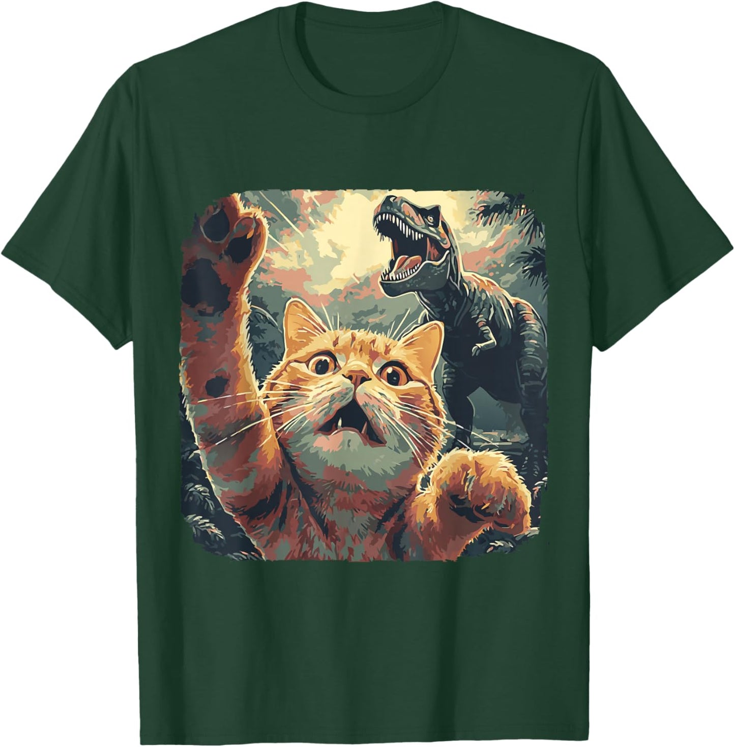 Funny Cat Selfie with T-Rex Dinosaur Cartoon Meme T-Shirt - T-Shirt | Forest
