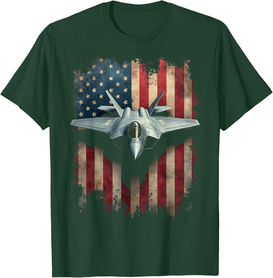 Rugged Patriotic Fighter Jet T-Shirt - T-Shirt | Forest