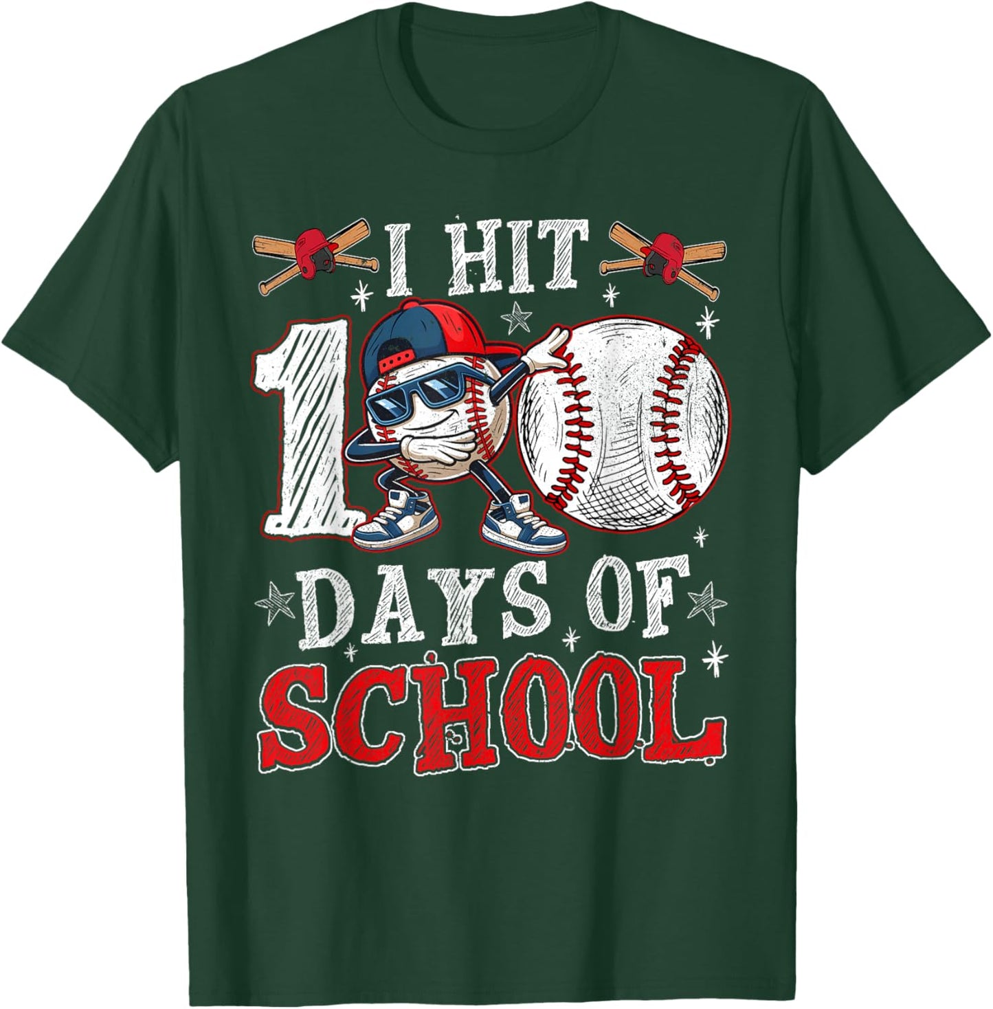 100 Days of School Dabbing Baseball Hit Student Kids Boys T-Shirt - T-Shirt | Forest