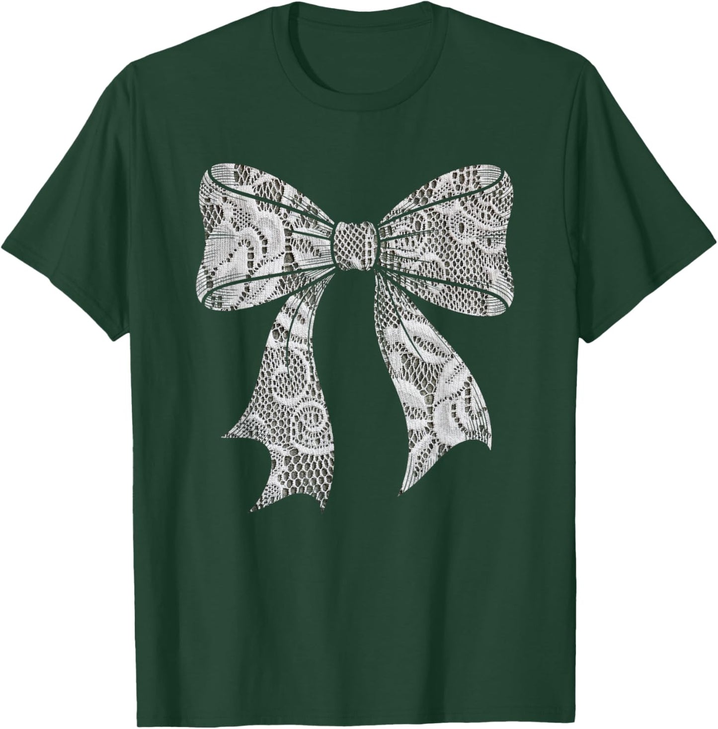 White Lace Bow Vintage Floral Coquette Aesthetic T-Shirt - T-Shirt | Forest