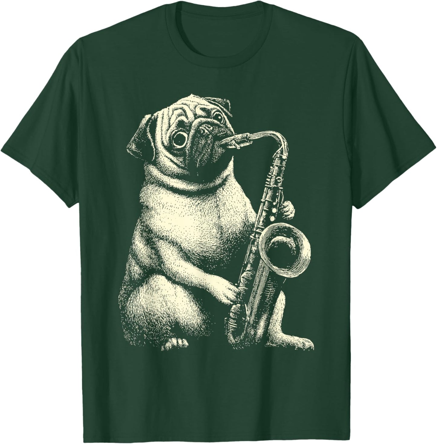 Cute Pug Playing Saxophone Player Funny Jazz Musician Dog T-Shirt - T-Shirt | Forest