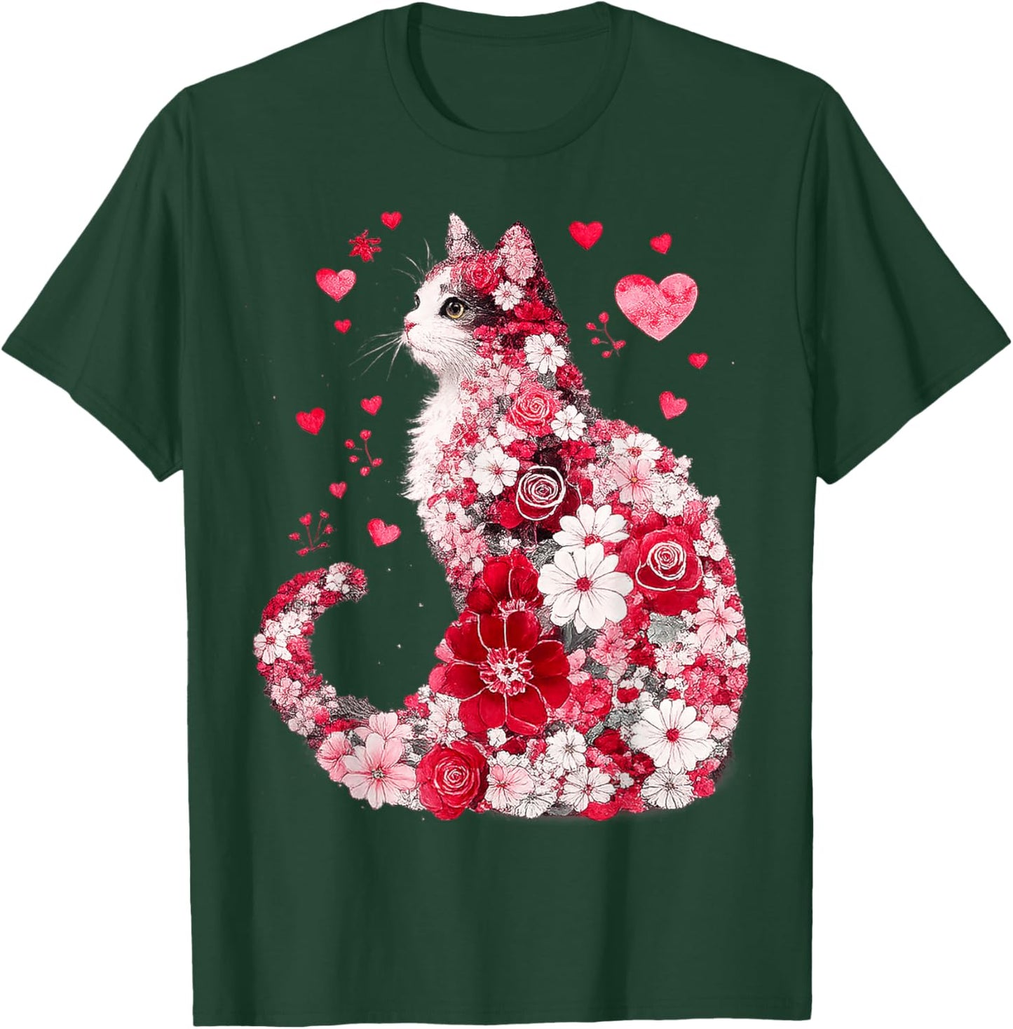 Floral Cat Heart Art Romantic Design Gifts for Girl Women T-Shirt - T-Shirt | Forest