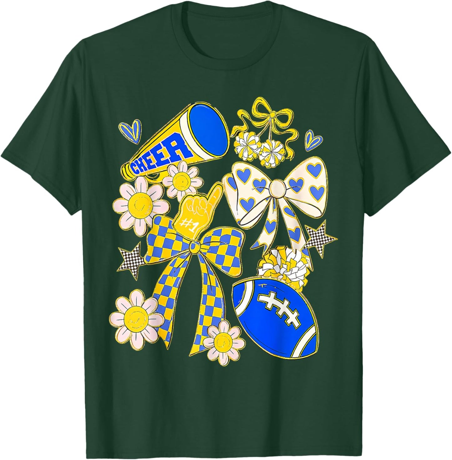 Blue Gold Cheerleader Game Day Football Cheer Mom Mama T-Shirt - T-Shirt | Forest