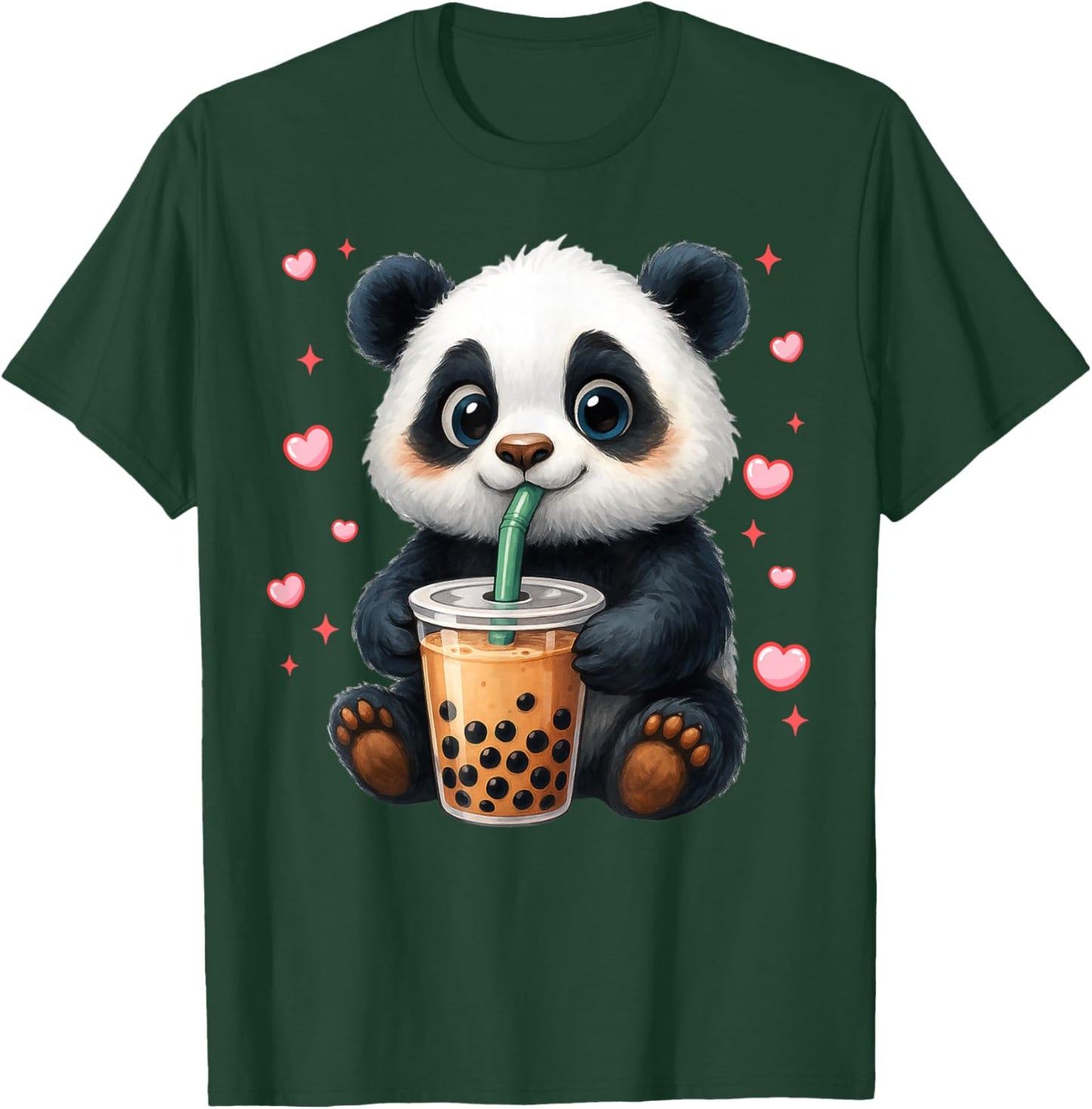 Cute Funny Panda Drink Boba Tea Heart Girl Boy Kid Toddler T-Shirt - T-Shirt | Forest