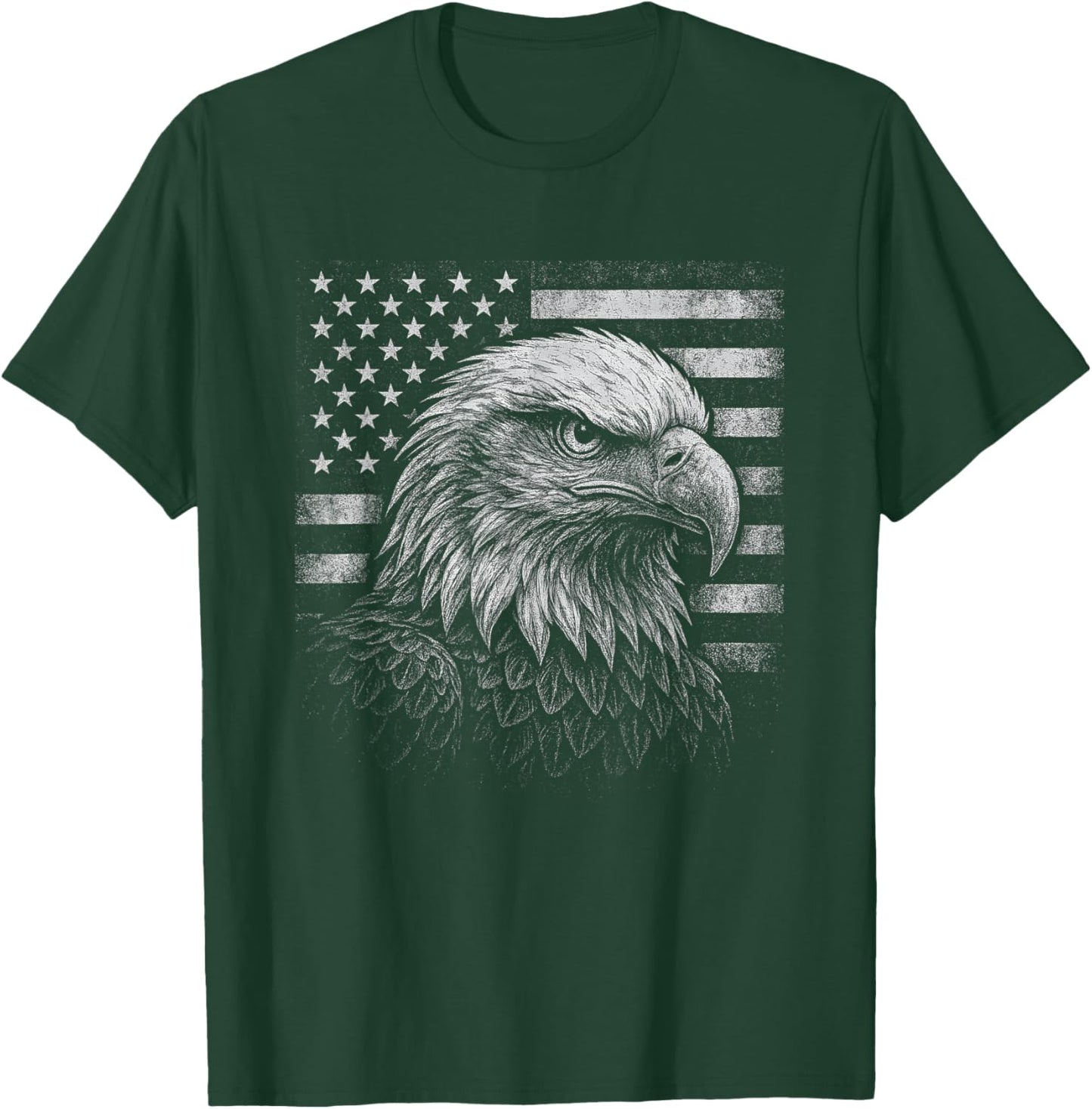 Fierce Eagle and American Flag Patriotic USA 4th of July T-Shirt - T-Shirt | Forest