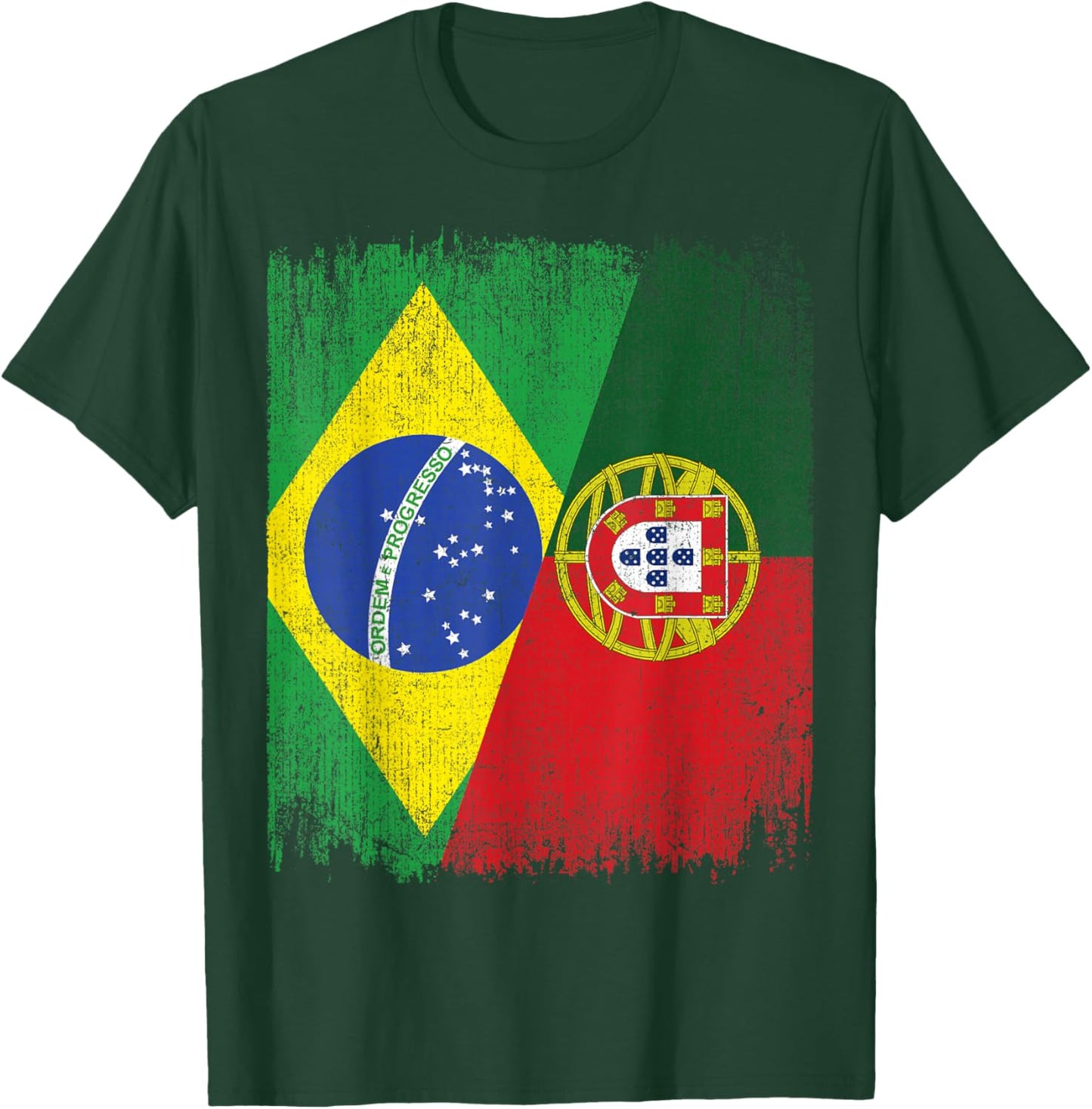 Half Brazil Portugal Split Flag Brazilian Portuguese Roots T-Shirt - T-Shirt | Forest