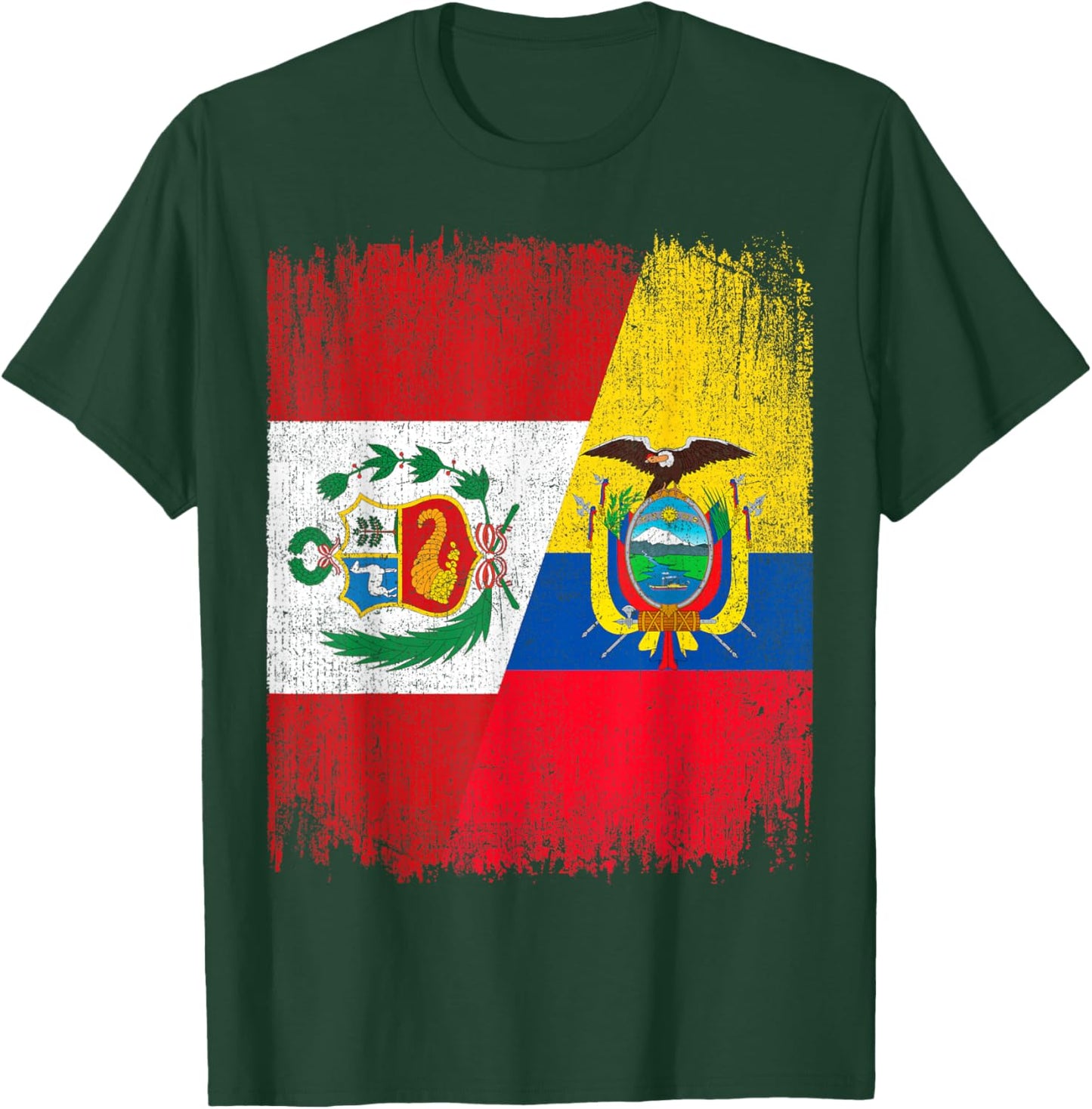Half Ecuador Peru Split Flag Ecuadorian Peruvian Pride Roots T-Shirt - T-Shirt | Forest