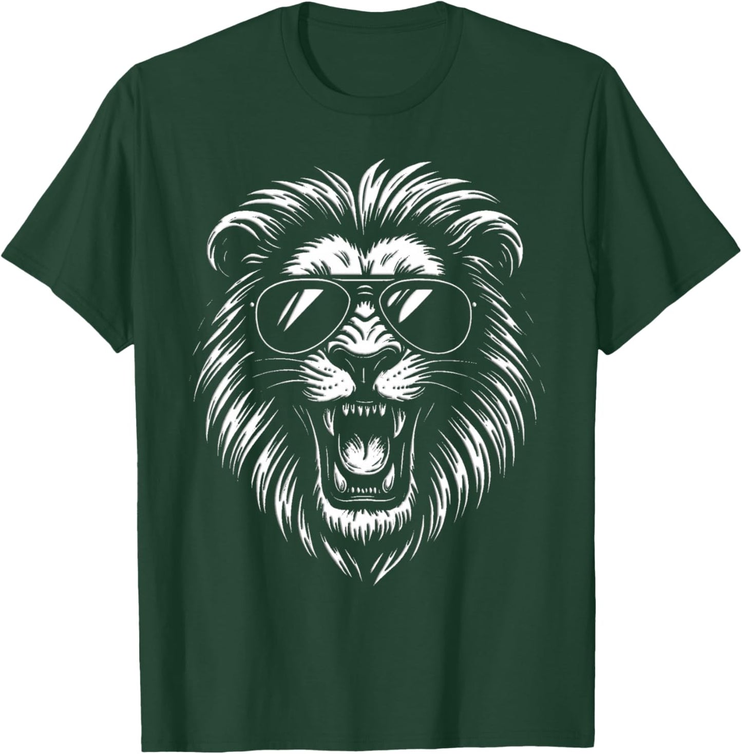 Roaring Lion With Sunglasses Bold Black And White Artwork T-Shirt - T-Shirt | Forest