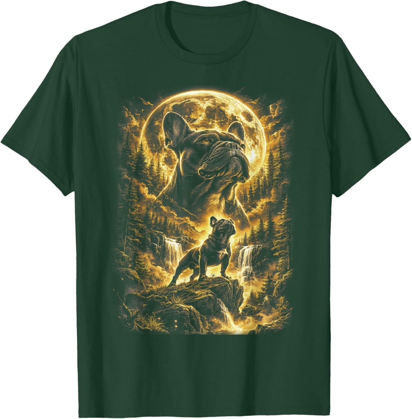 French Bulldog Howling to The Moon Vintage Dog Art T-Shirt - T-Shirt | Forest