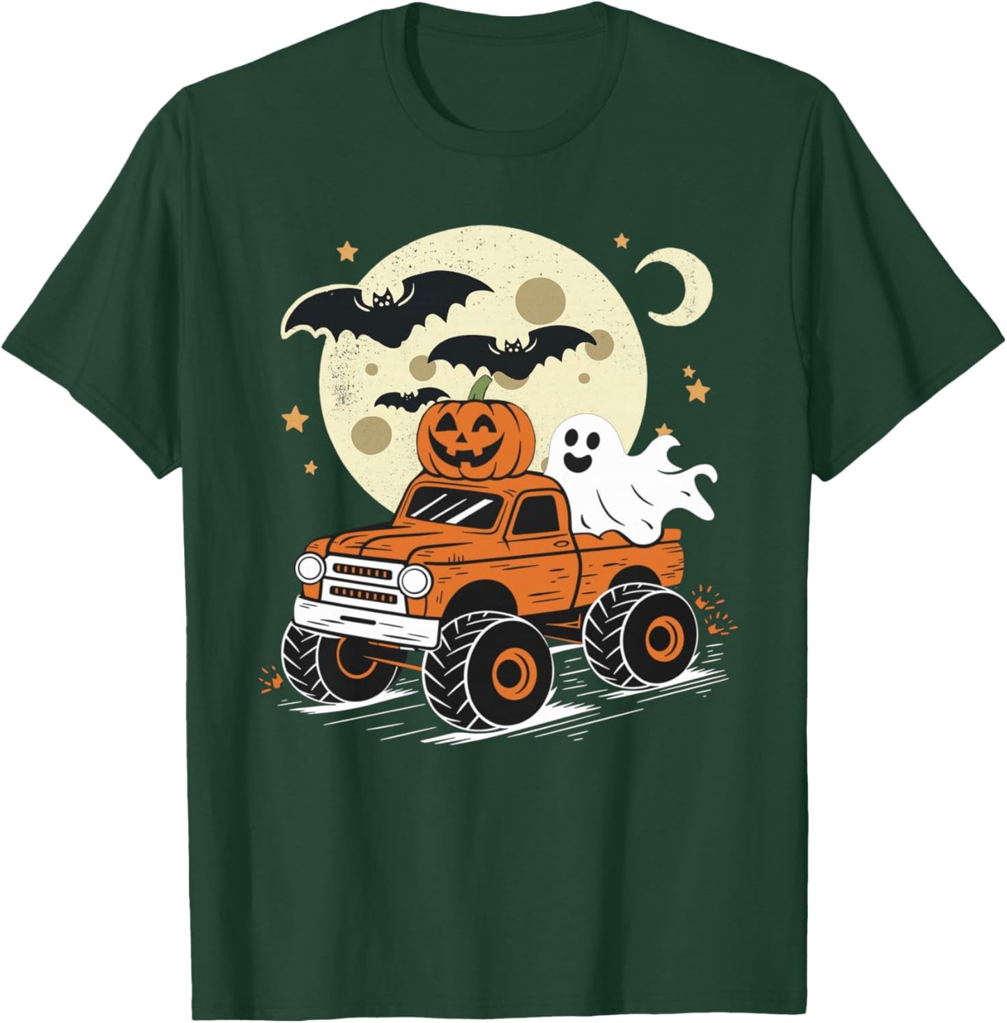 Monster Truck Ghost Pumpkin Halloween Women Kids T-Shirt - T-Shirt | Forest