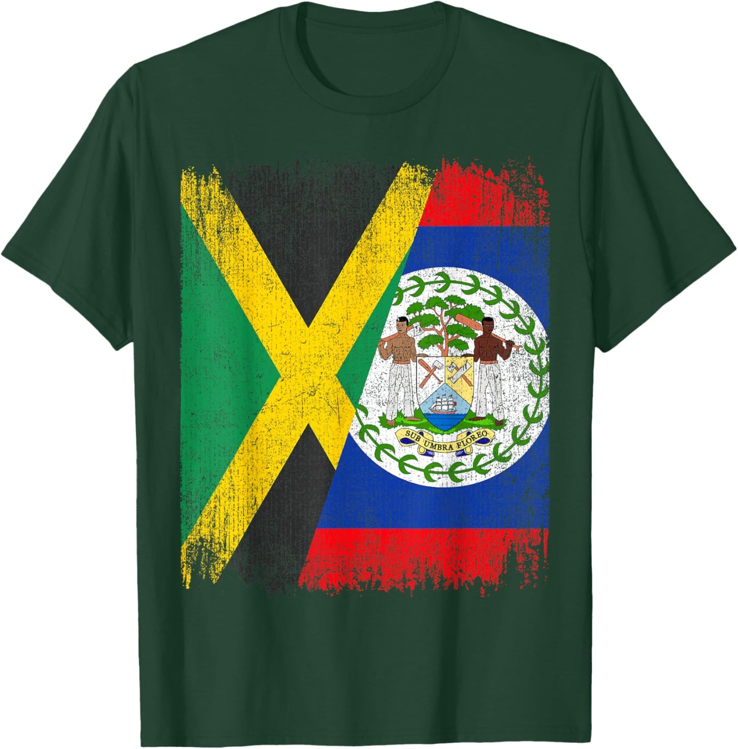 Half Jamaica Belize Flag Jamaican Belizean Pride Roots T-Shirt - T-Shirt | Forest
