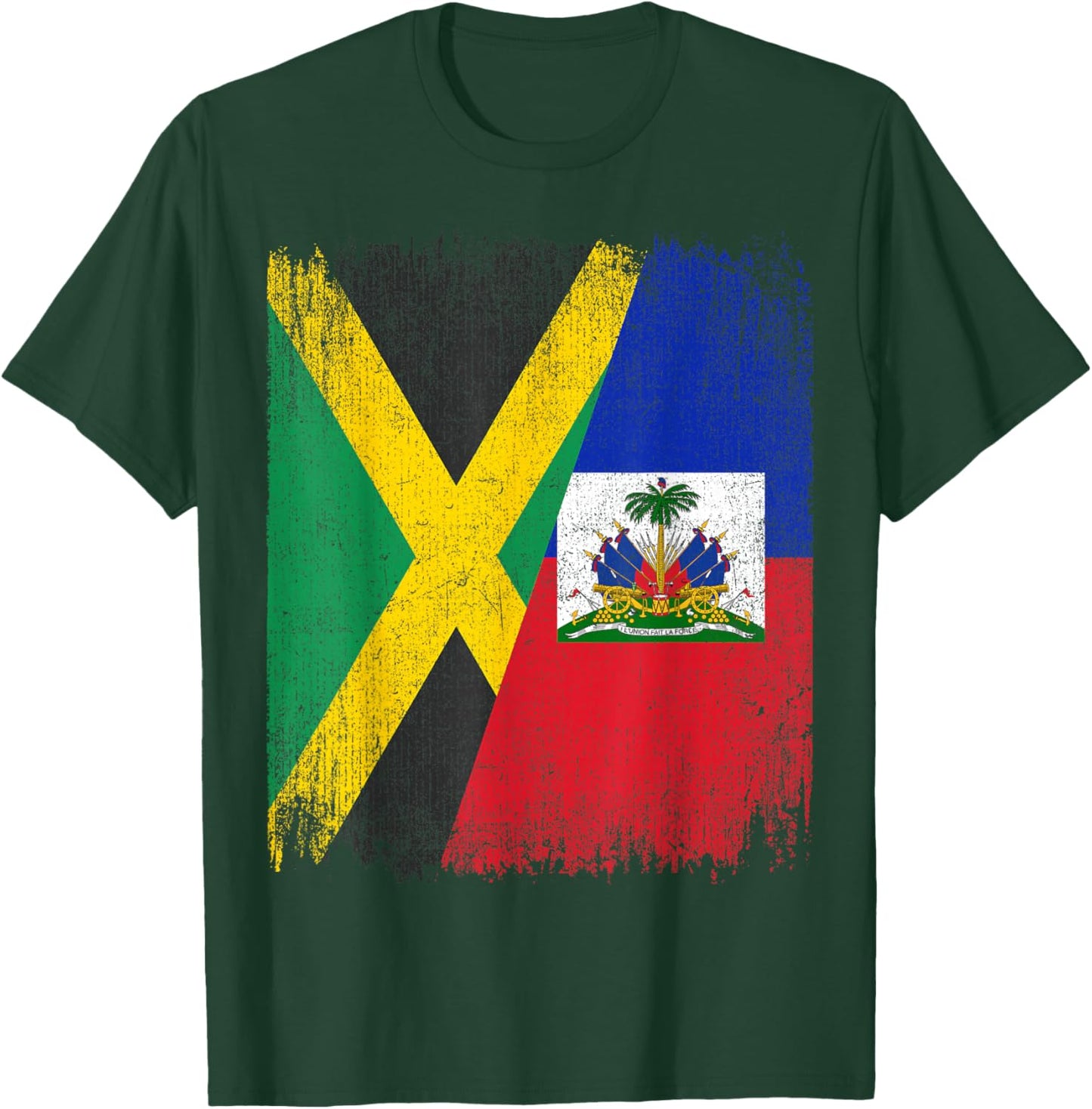 Half Jamaica Haiti Flag Jamaican Haitian Pride Roots T-Shirt - T-Shirt | Forest