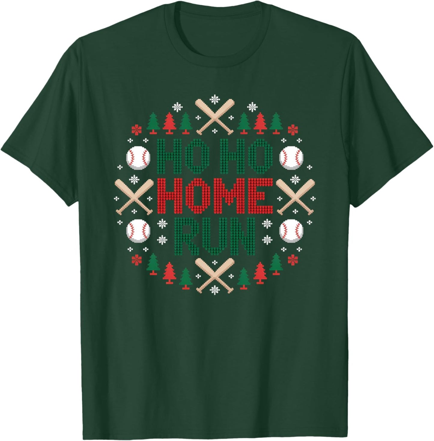 Ho Ho Home Run Ugly Christmas Sweater Funny Baseball lover T-Shirt - T-Shirt | Forest