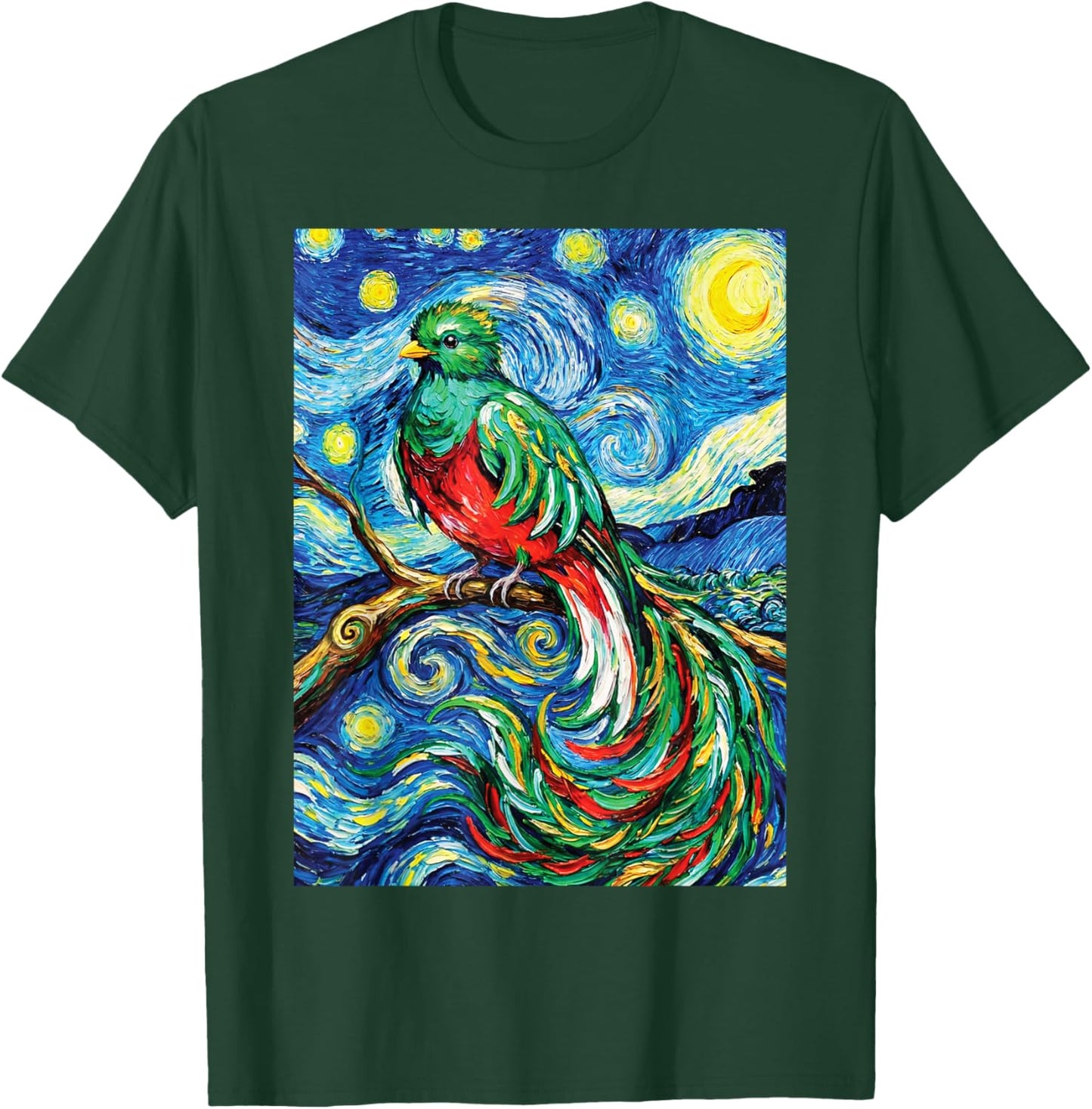 Quetzal Starry Night Van Gogh Style Guatemala T-Shirt - T-Shirt | Forest