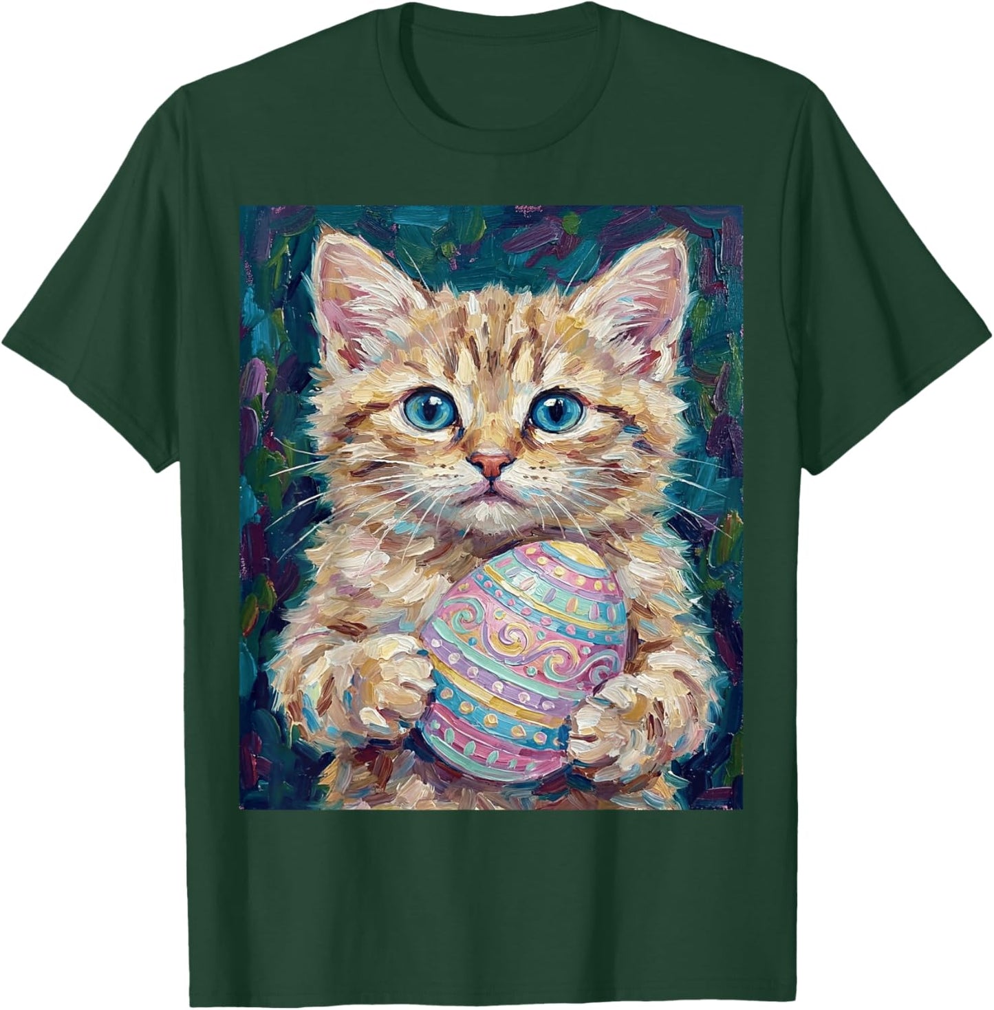 Cute Easter Kitten Holding Decorated Egg T-Shirt - T-Shirt | Forest