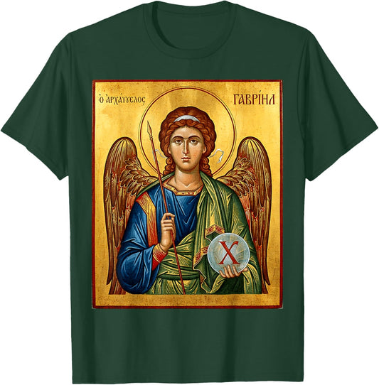 Saint Gabriel The Archangel Eastern Orthodox Byzantine Art T-Shirt - T-Shirt | Forest