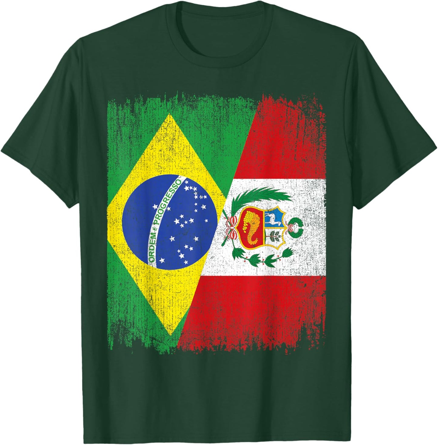 Half Brazil Peru Split Flag Brazilian Peruvian Roots T-Shirt - T-Shirt | Forest