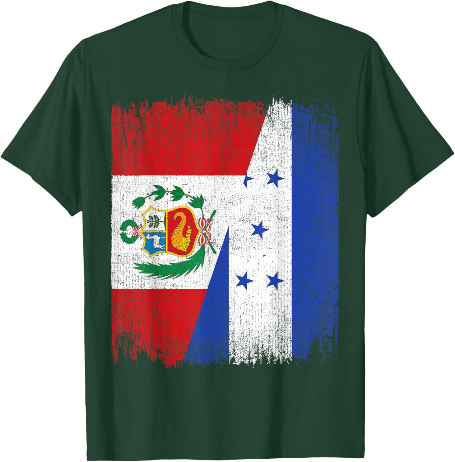 Half Honduras Peru Split Flag Honduran Peruvian Pride Roots T-Shirt - T-Shirt | Forest