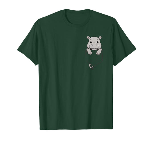 Funny Hippo Peeking in Pocket Hippopotamus Animal Lover T-Shirt