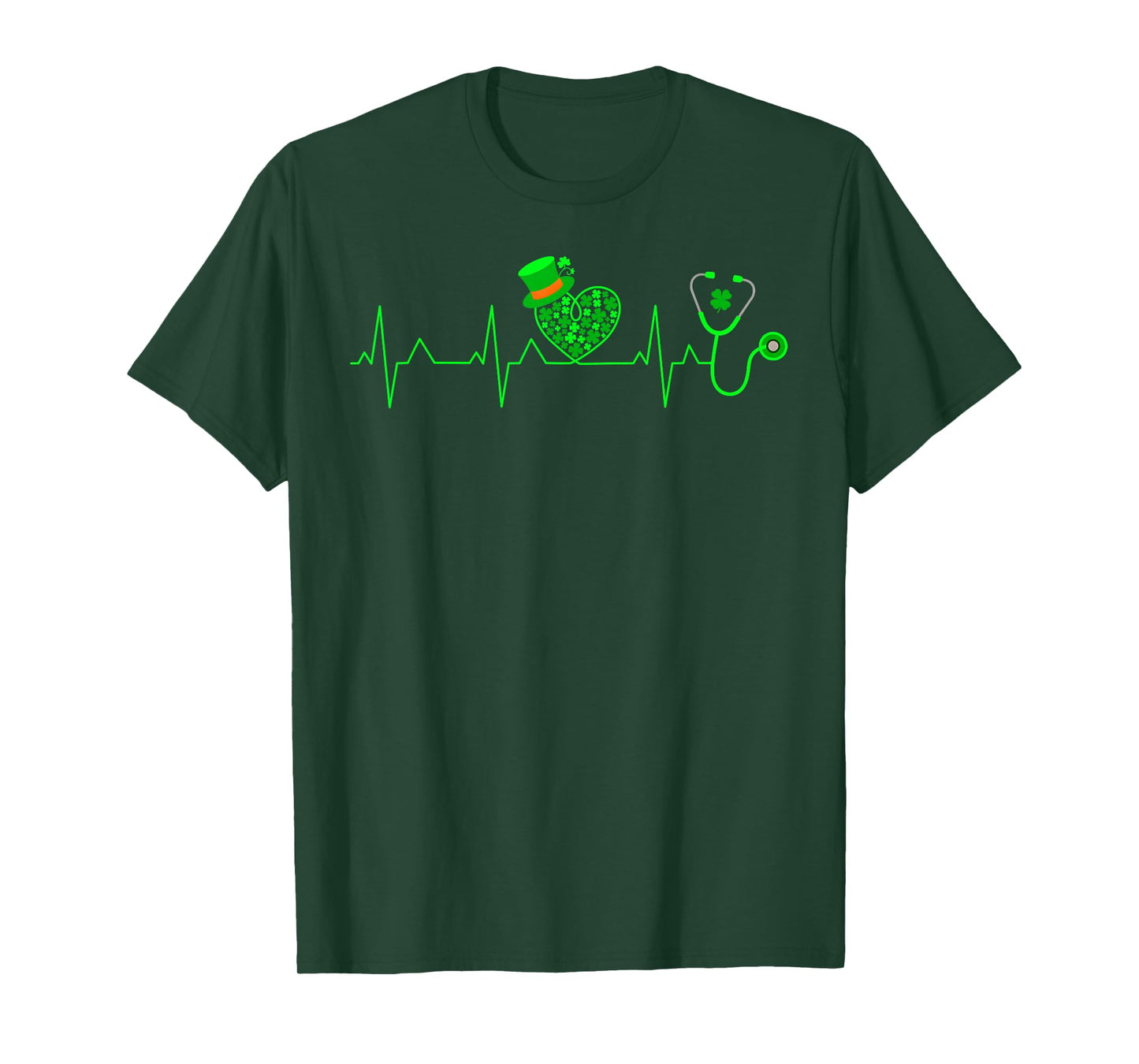Shamrock Heartbeat Stethoscope Scrub Nurse St Patricks Day T-Shirt