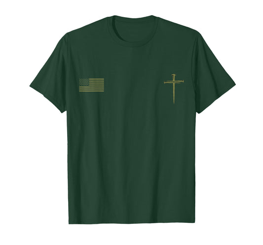 Funny Christian Jesus Christ Three Nails Cross American Flag T-Shirt