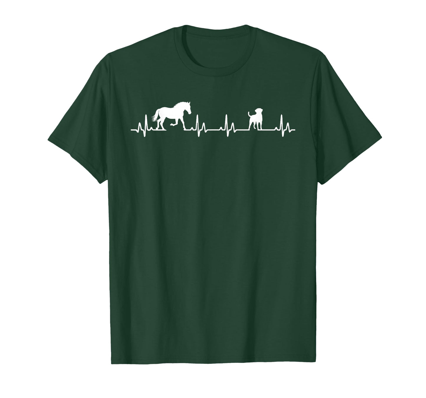 Cute Animal Lover Horse and Dog Heartbeat T-Shirt