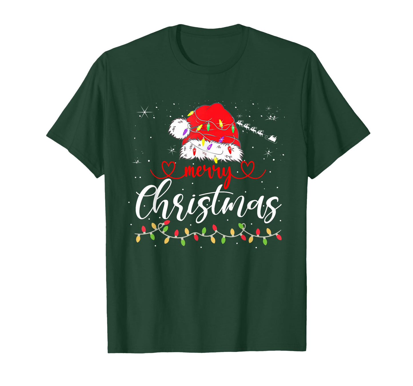 Merry Christmas Lights Red Santa Hat Xmas Family Men Wome T-Shirt
