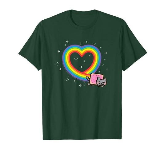 Nyan Cat Rainbow Heart with Sparkles Cute Internet Cat T-Shirt