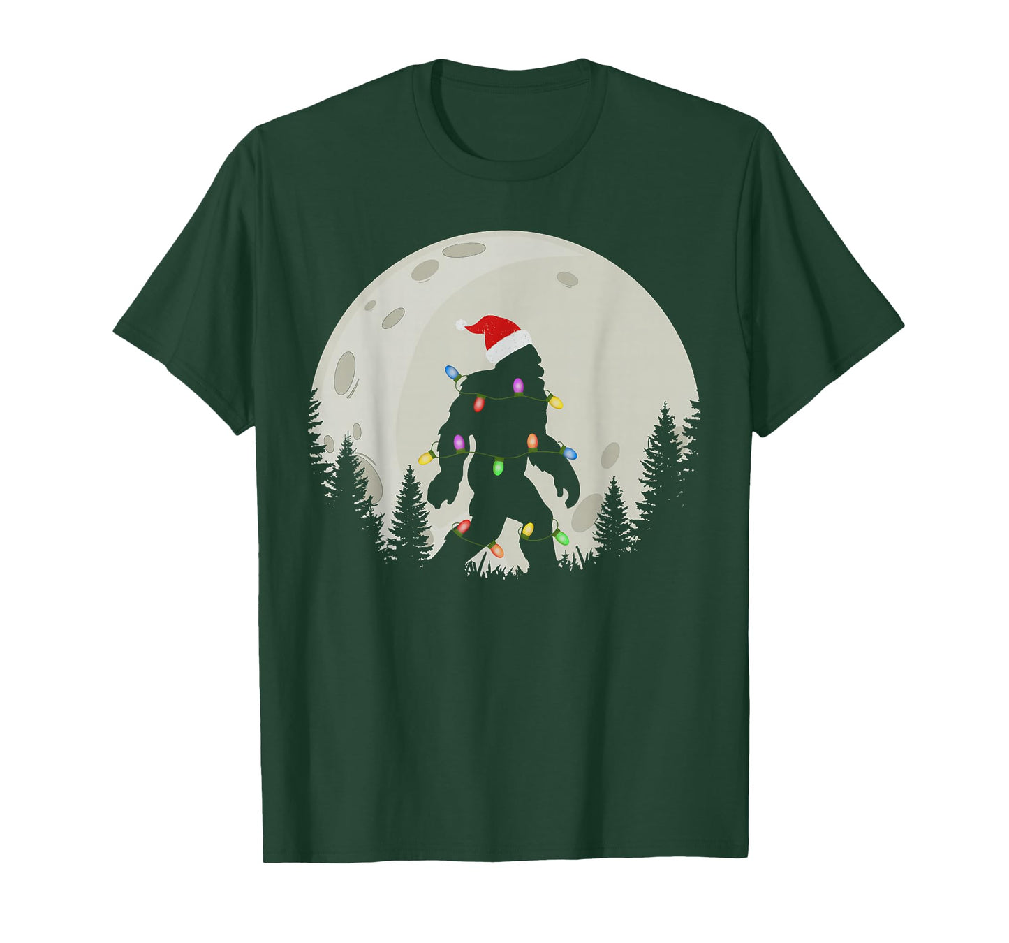 Funny Christmas Bigfoot Santa Hat Moon Sasquatch Kids Mens T-Shirt