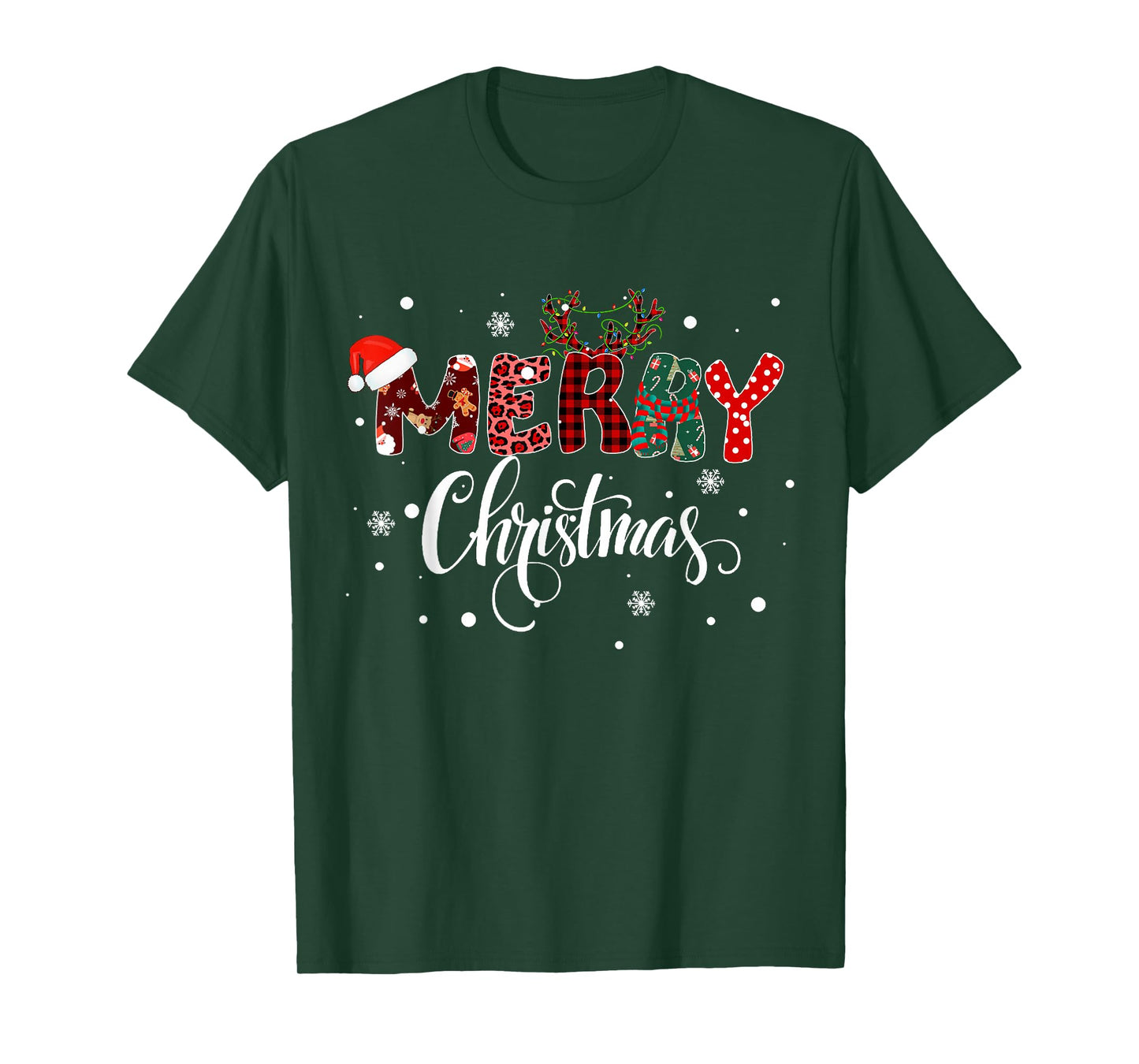 Merry Christmas Lights Red Santa Hat Xmas Family Men Women T-Shirt
