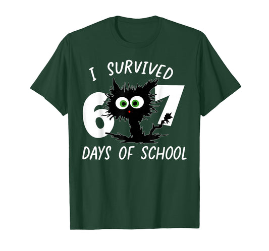 Cat I Survived 67 Days of School Teachers Students Six Seven T-Shirt