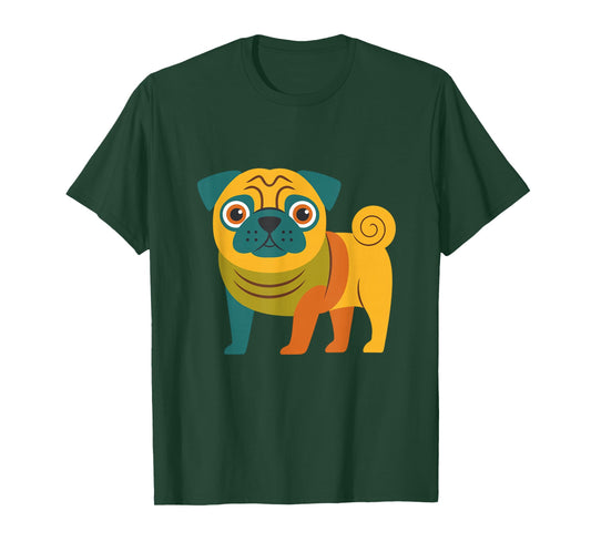 Vintage Pug Graphic, I Love Pugs Mom, Pug Lover Colorful T-Shirt