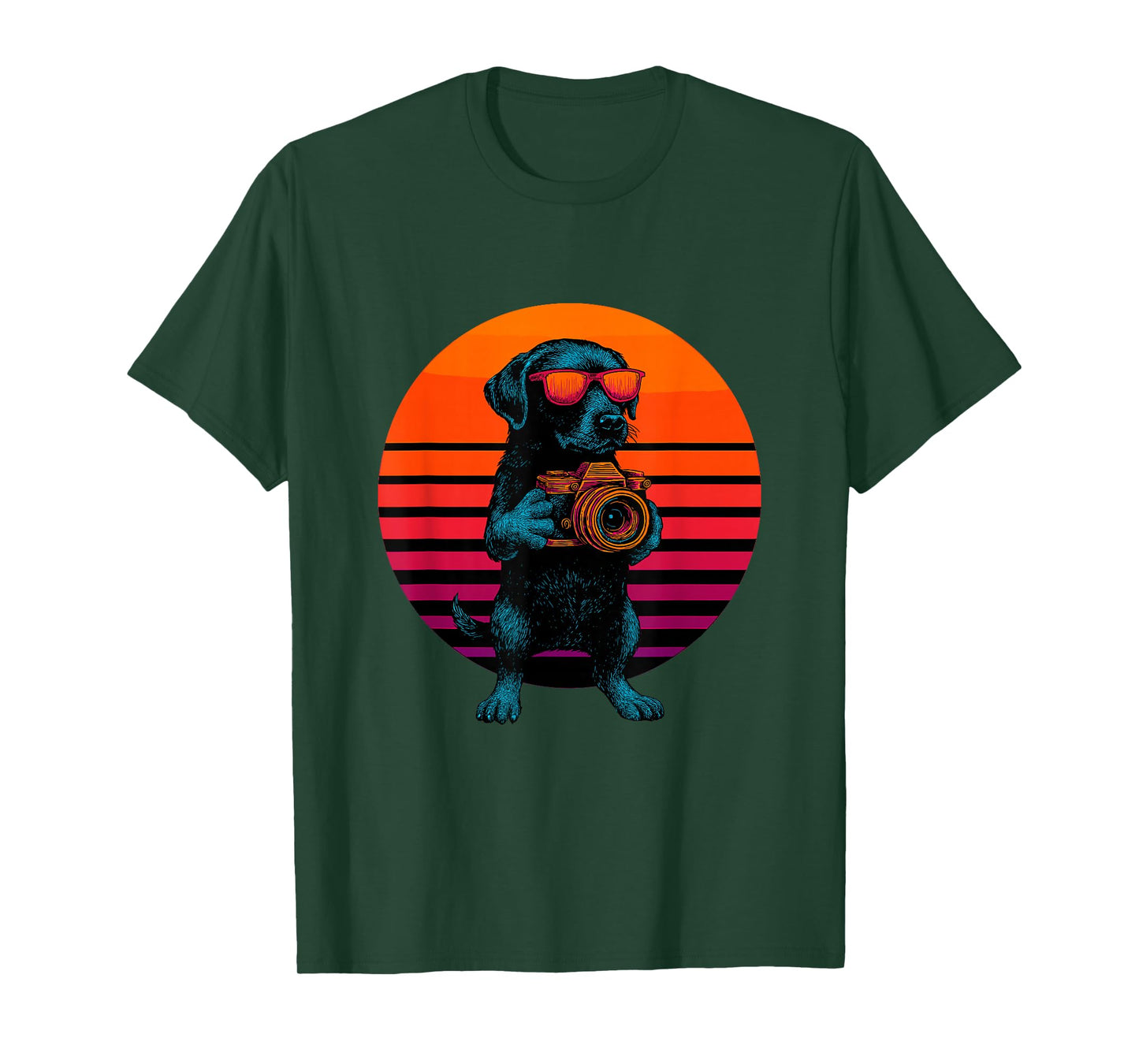 Retro Dog with Camera Artistic Photographer T-Shirt