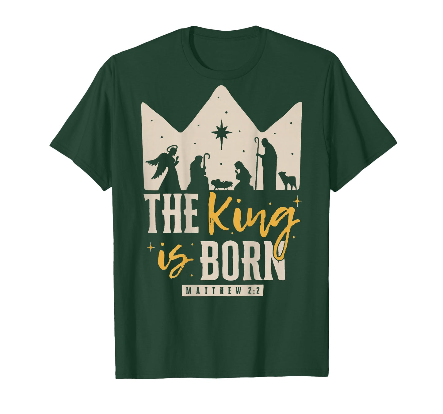 Retro Religious Christmas The King is Born Christian T-Shirt