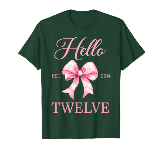 12 Year Old Birthday Girl Coquette Bow Hello Twelve Est 2014 T-Shirt