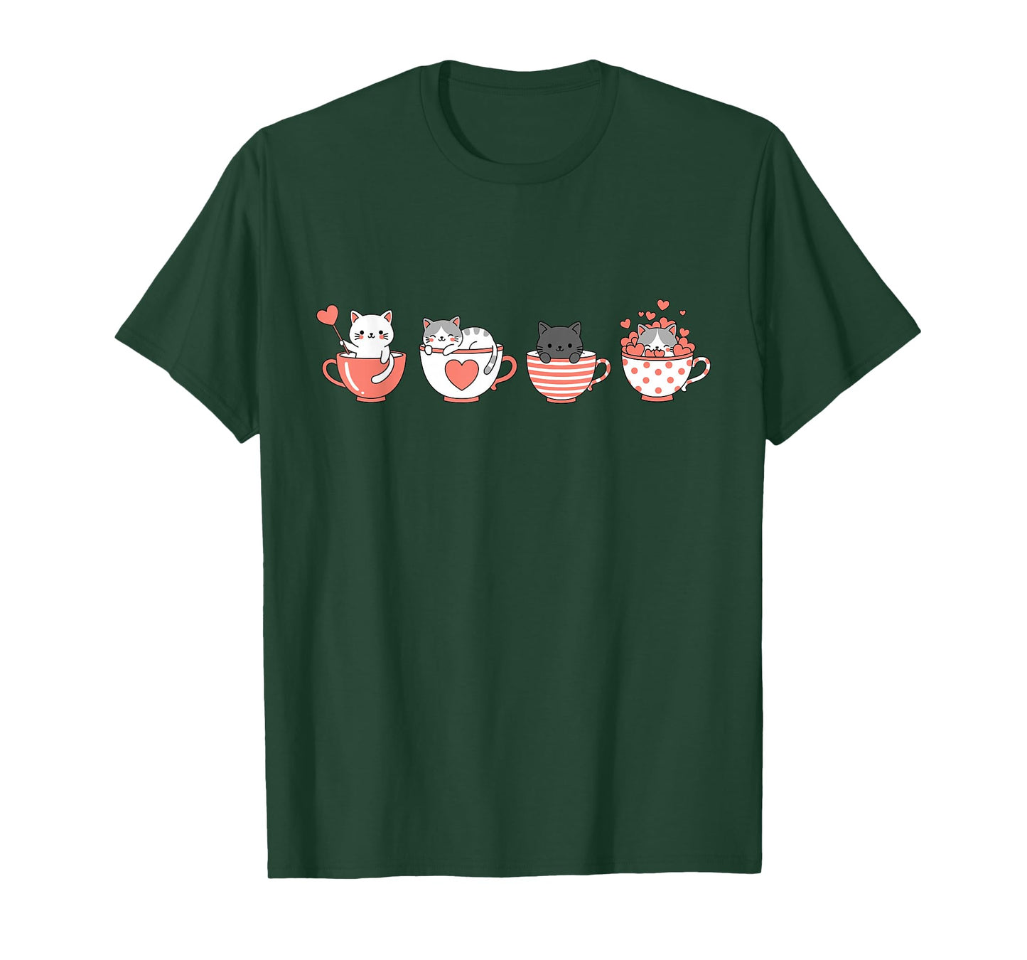 Kawaii Cat Cute Valentine Hearts Teacup Kitty T-Shirt