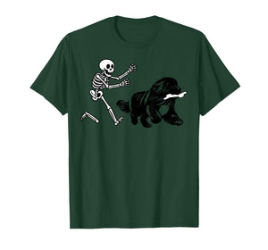Funny Newfoundland Dog Running Skeleton Halloween T-Shirt