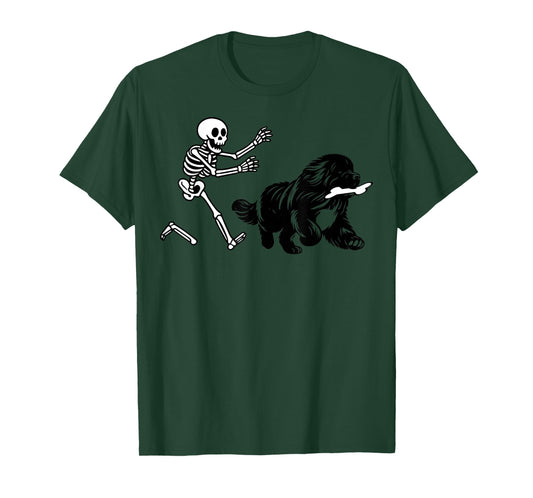 Funny Newfoundland Dog Running Skeleton Halloween T-Shirt