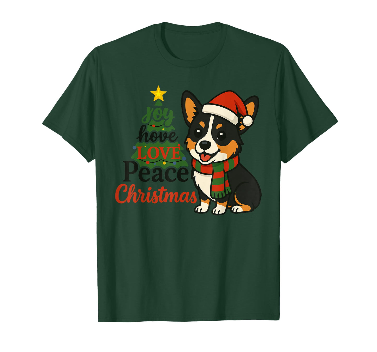 Tri Color Corgi Costume Pjs Joy Hope Love Peace Christmas T-Shirt