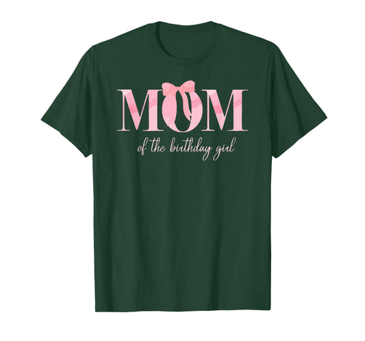 Mom of The Birthday Girl Family Pink Coquette Bow T-Shirt