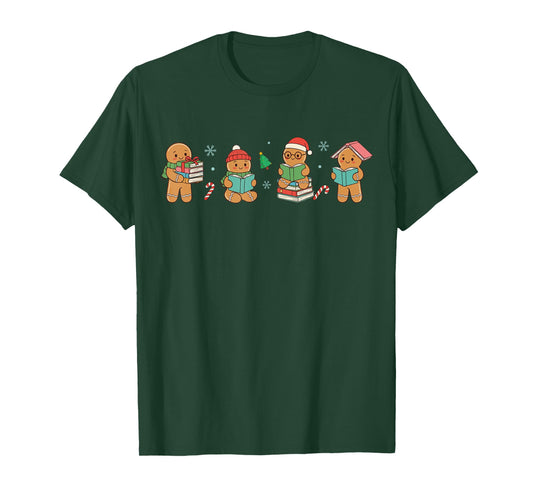 Christmas Library Gingerbread Man Books Lover Bookish T-Shirt