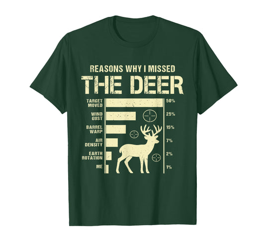 Funny Deer Hunting Reasons Why I Missed The Deer Hunters T-Shirt