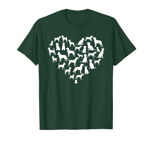 Dog Silhouettes Forming Heart Pet Animal Lovers Design T-Shirt
