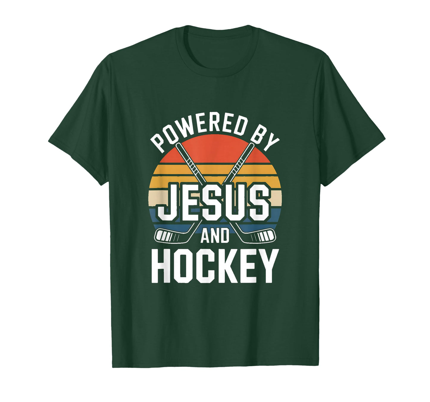 Powered by Jesus and Hockey Christian Ice Hockey T-Shirt
