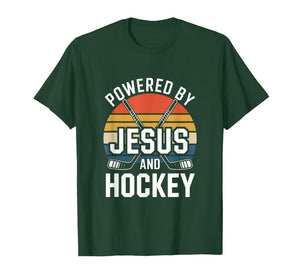 Powered by Jesus and Hockey Christian Ice Hockey T-Shirt