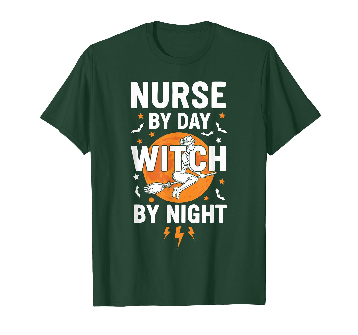 Nurse by Day Witch by Night Funny Halloween Spooky Season T-Shirt