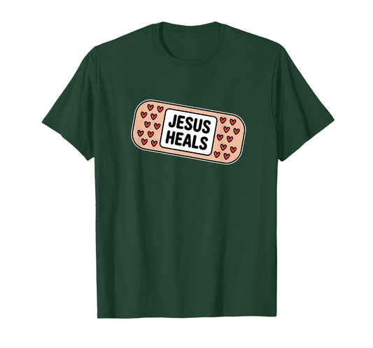 Uplifting Jesus Heals Bandage with Hearts T-Shirt